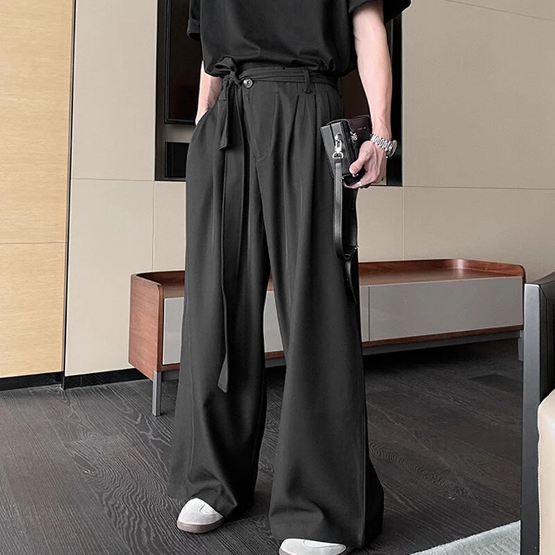 INCERUN Men Side Lace Up Solid Color Pants Button Zipper Wide Legged Trousers Loose Fit Casual Daily Men Pants Plus Size S-5XL — view 3