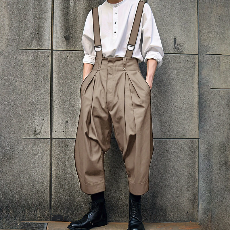 INCERUN Men Solid Color Casual Overalls with Pockets, Loose Fit Workwear Jumpsuit With Adjustable Straps — view 2