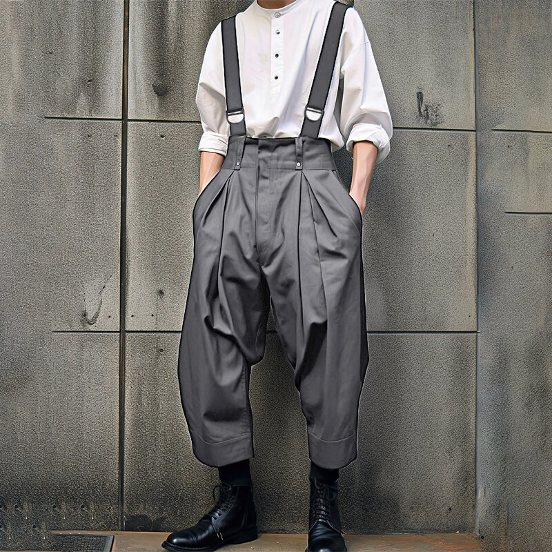 INCERUN Men Solid Color Casual Overalls with Pockets, Loose Fit Workwear Jumpsuit With Adjustable Straps — view 3