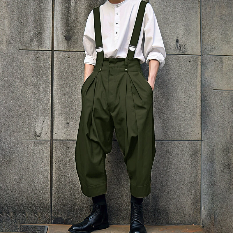 INCERUN Men Solid Color Casual Overalls with Pockets, Loose Fit Workwear Jumpsuit With Adjustable Straps — view 4