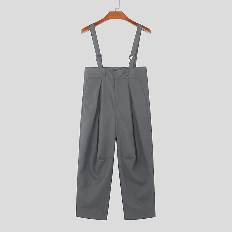 INCERUN Men Solid Color Casual Overalls with Pockets, Loose Fit Workwear Jumpsuit With Adjustable Straps — view 5