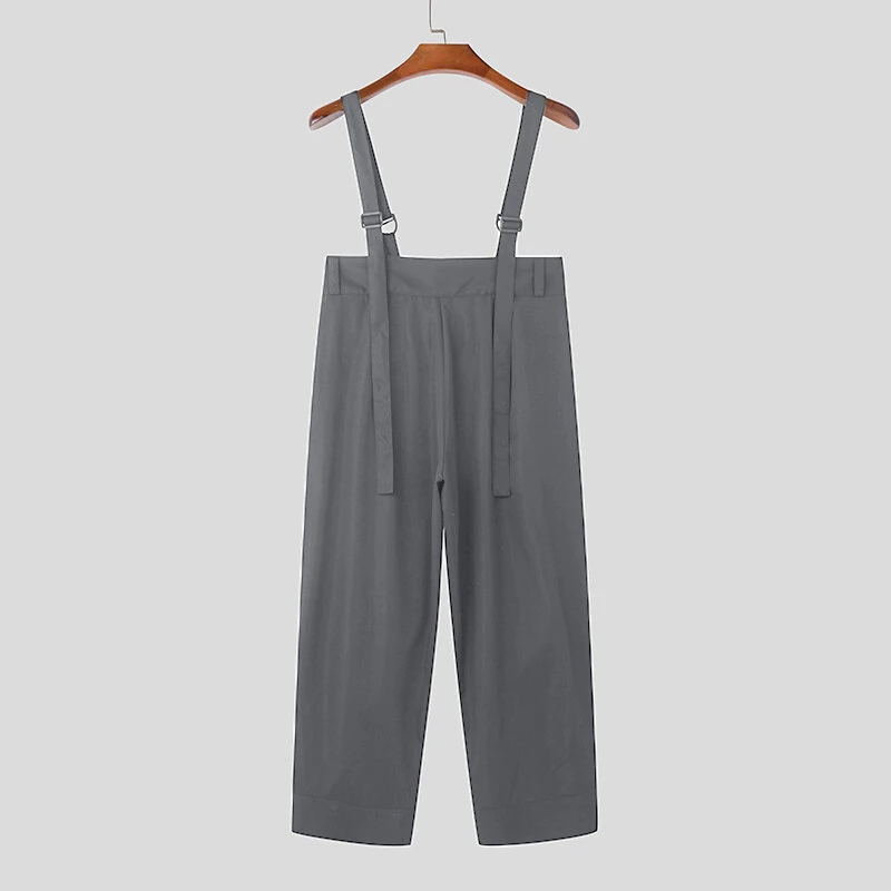 INCERUN Men Solid Color Casual Overalls with Pockets, Loose Fit Workwear Jumpsuit With Adjustable Straps — view 6