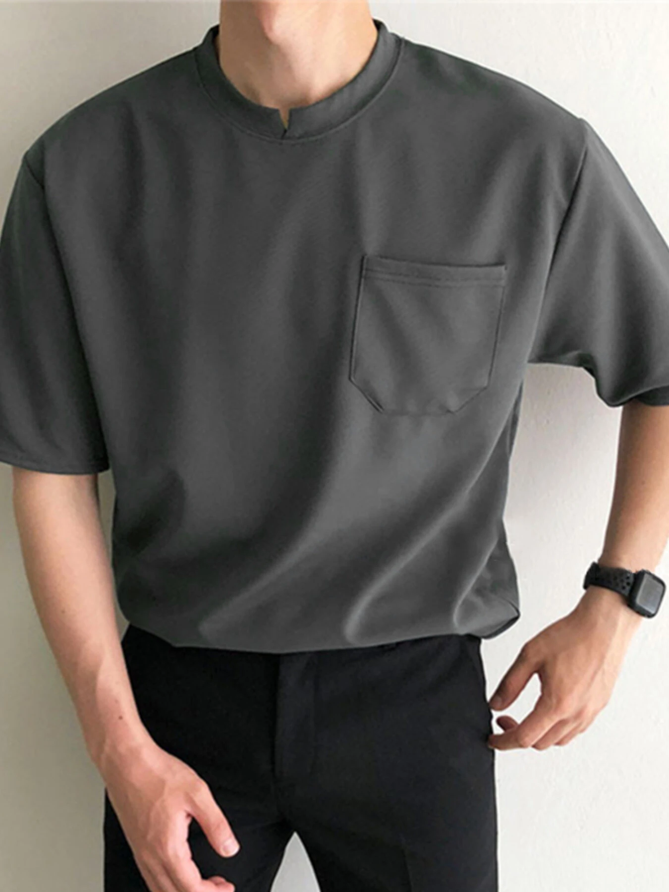 INCERUN Men Solid Color Short Sleeve T-Shirt Round Neck Loose Fit Men's Tee Summer Casual Daily Mens Top — INCERUN