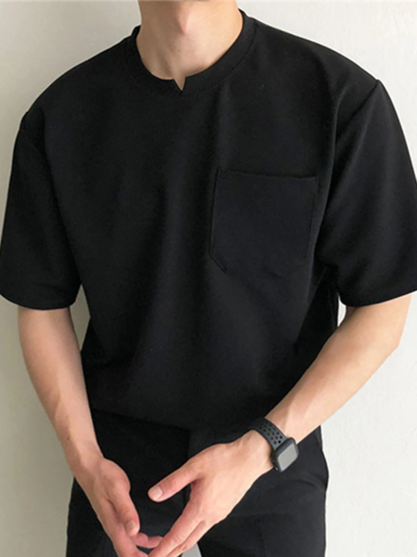 INCERUN Men Solid Color Short Sleeve T-Shirt Round Neck Loose Fit Men's Tee Summer Casual Daily Mens Top — view 2