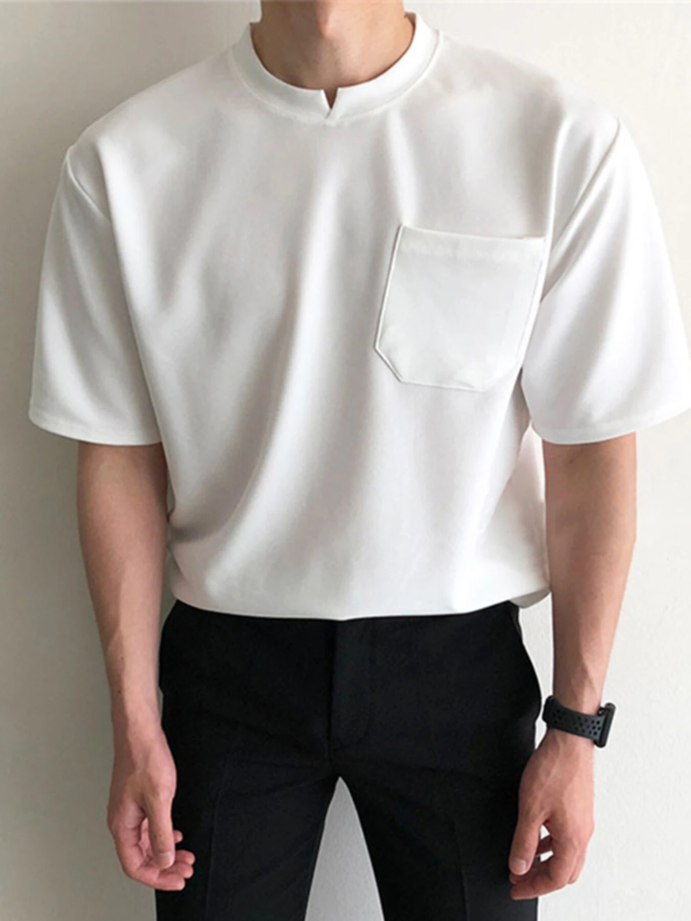 INCERUN Men Solid Color Short Sleeve T-Shirt Round Neck Loose Fit Men's Tee Summer Casual Daily Mens Top — view 3