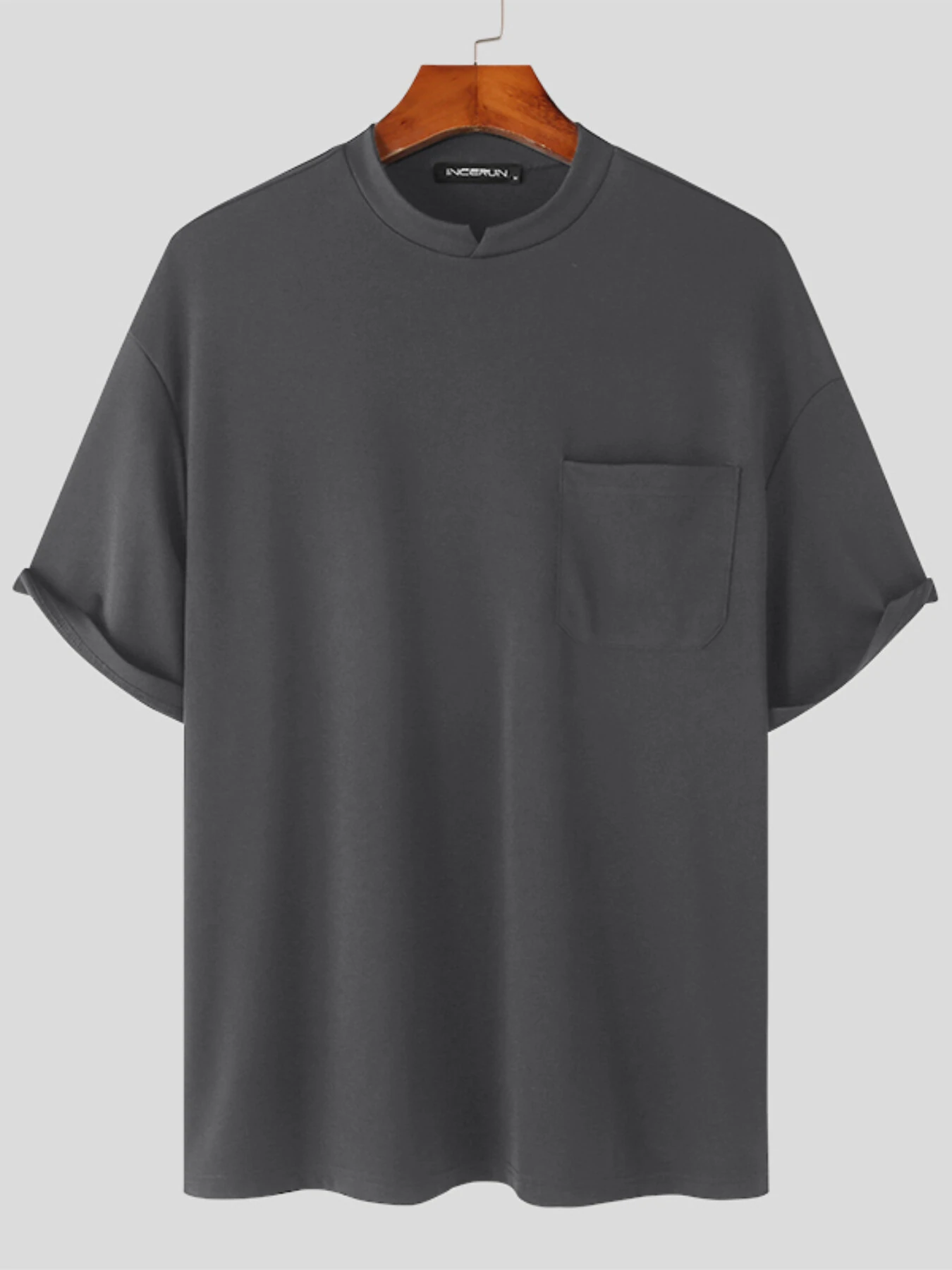 INCERUN Men Solid Color Short Sleeve T-Shirt Round Neck Loose Fit Men's Tee Summer Casual Daily Mens Top — view 4