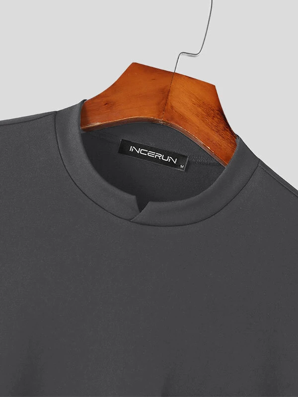 INCERUN Men Solid Color Short Sleeve T-Shirt Round Neck Loose Fit Men's Tee Summer Casual Daily Mens Top — view 5