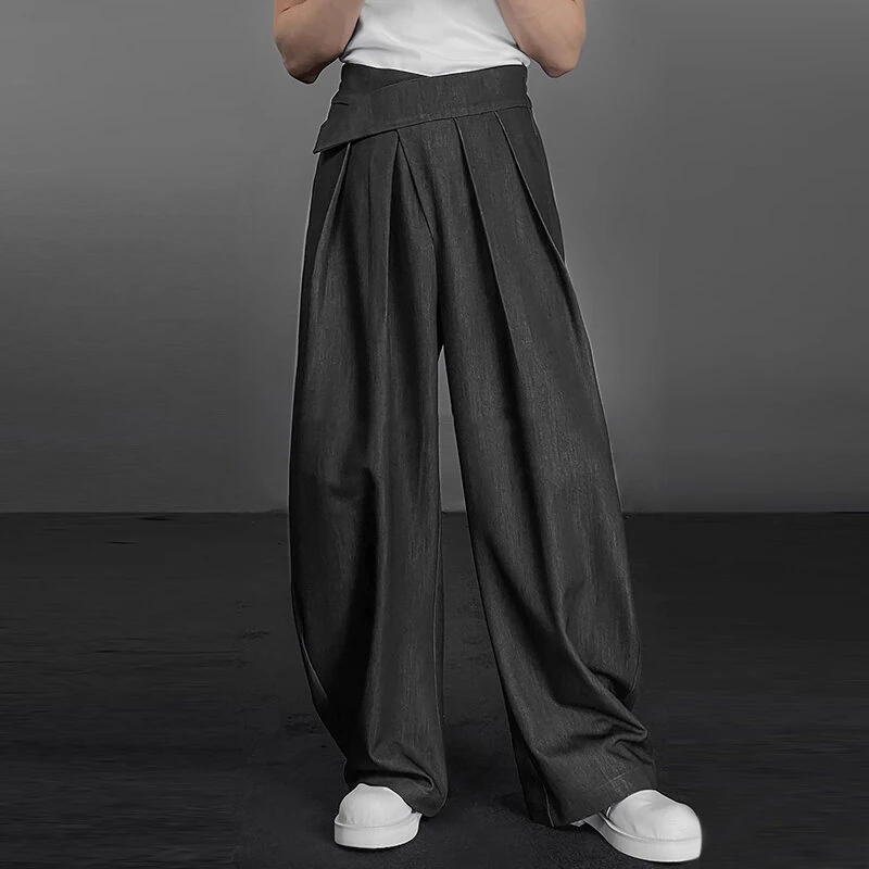 INCERUN Men Solid Color Straight Legged Pants Loose Fit Casual Hook Loop Zipper Long Trousers Large Size for Big Men S-5XL — view 2