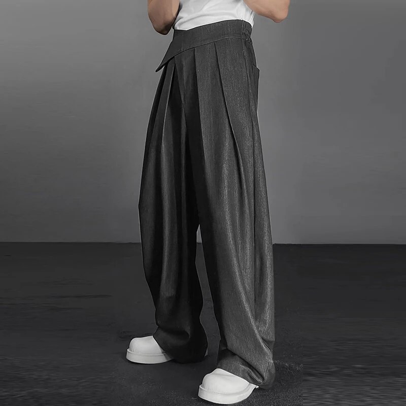 INCERUN Men Solid Color Straight Legged Pants Loose Fit Casual Hook Loop Zipper Long Trousers Large Size for Big Men S-5XL — view 3