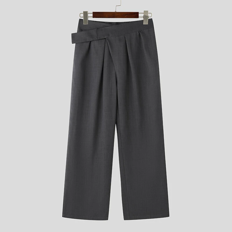 INCERUN Men Solid Color Straight Legged Pants Loose Fit Casual Hook Loop Zipper Long Trousers Large Size for Big Men S-5XL — view 4
