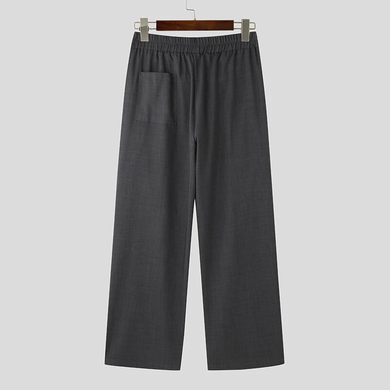 INCERUN Men Solid Color Straight Legged Pants Loose Fit Casual Hook Loop Zipper Long Trousers Large Size for Big Men S-5XL — view 5