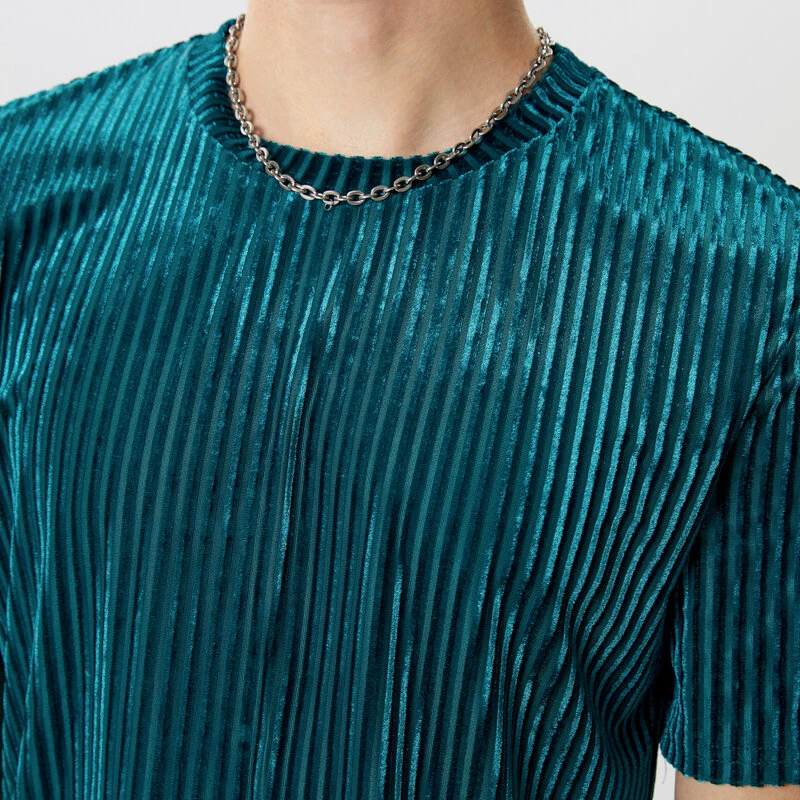 INCERUN Men T-Shirts Fashion Solid Color Skinny Elastic Top Tee Casual Summer Round Neck Short Sleeve Mens Clothing S-5XL — view 2
