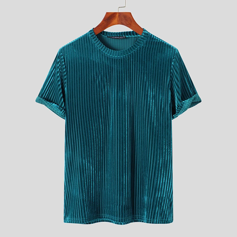 INCERUN Men T-Shirts Fashion Solid Color Skinny Elastic Top Tee Casual Summer Round Neck Short Sleeve Mens Clothing S-5XL — view 6
