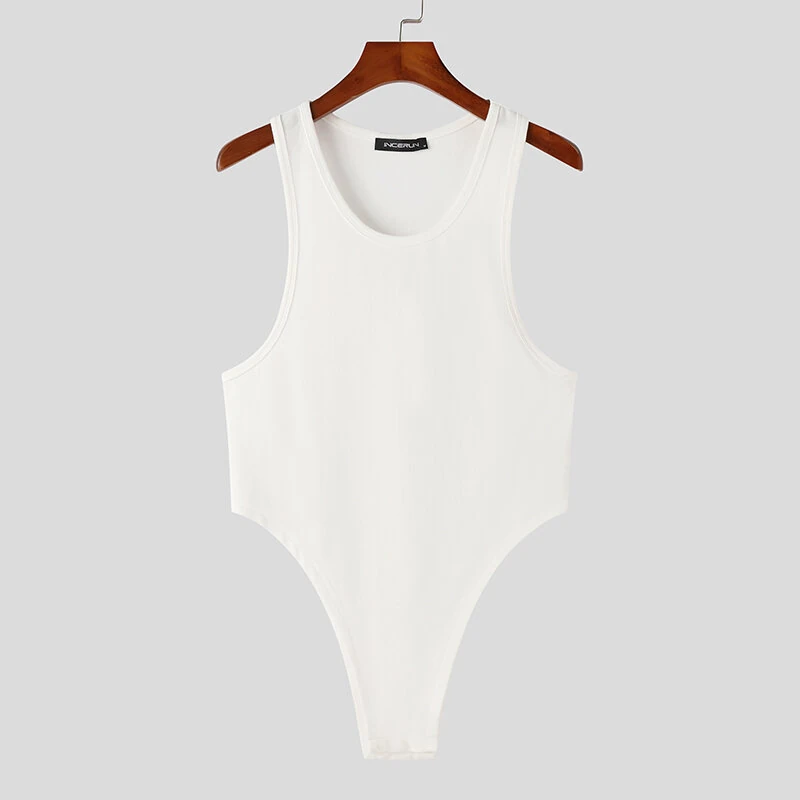 INCERUN Men Tank Top Fashion Simple Solid Color Jumpsuit Vest Male Tanks Sleeveless Summer Streetwear S-5XL — view 5