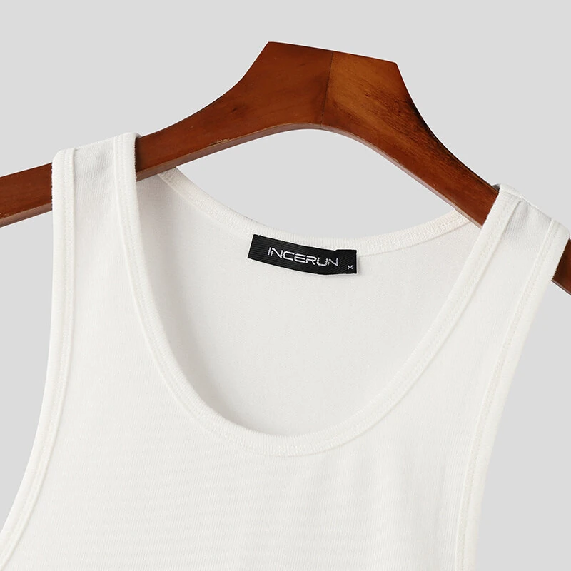 INCERUN Men Tank Top Fashion Simple Solid Color Jumpsuit Vest Male Tanks Sleeveless Summer Streetwear S-5XL — view 6