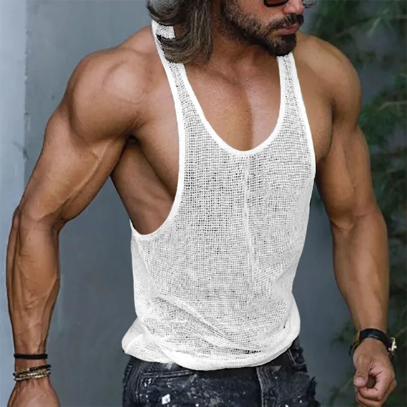 INCERUN Men Tank Tops Mesh Transparent O-neck Sleeveless Vests Streetwear Summer Breathable Fashion Men Clothing S-5XL — view 10
