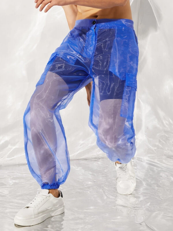 INCERUN Men Transparent Mesh Zipper Pants Nightclub Party Mens Pants Fashion Street Men's Bottoms — view 4