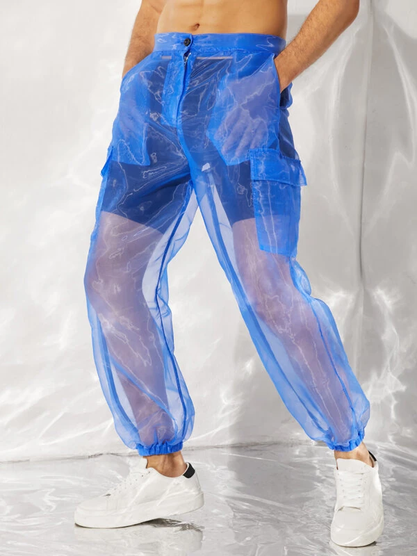 INCERUN Men Transparent Mesh Zipper Pants Nightclub Party Mens Pants Fashion Street Men's Bottoms — view 9