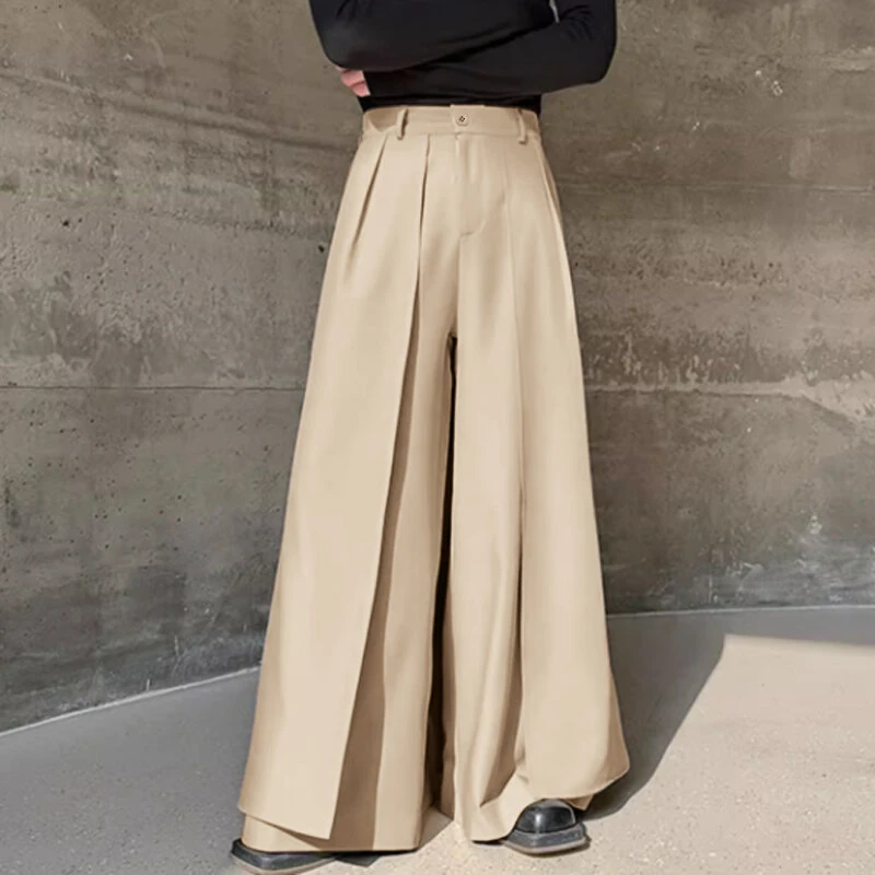 INCERUN Men Trendy Layered Skirt Pants Loose Fit Casual Comfortable Wide Leg Trousers with Side Pockets Plus Size — view 10