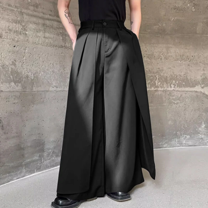 INCERUN Men Trendy Layered Skirt Pants Loose Fit Casual Comfortable Wide Leg Trousers with Side Pockets Plus Size — view 2