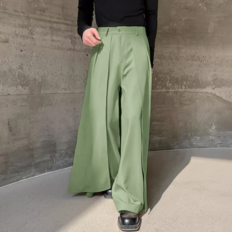 INCERUN Men Trendy Layered Skirt Pants Loose Fit Casual Comfortable Wide Leg Trousers with Side Pockets Plus Size — view 3