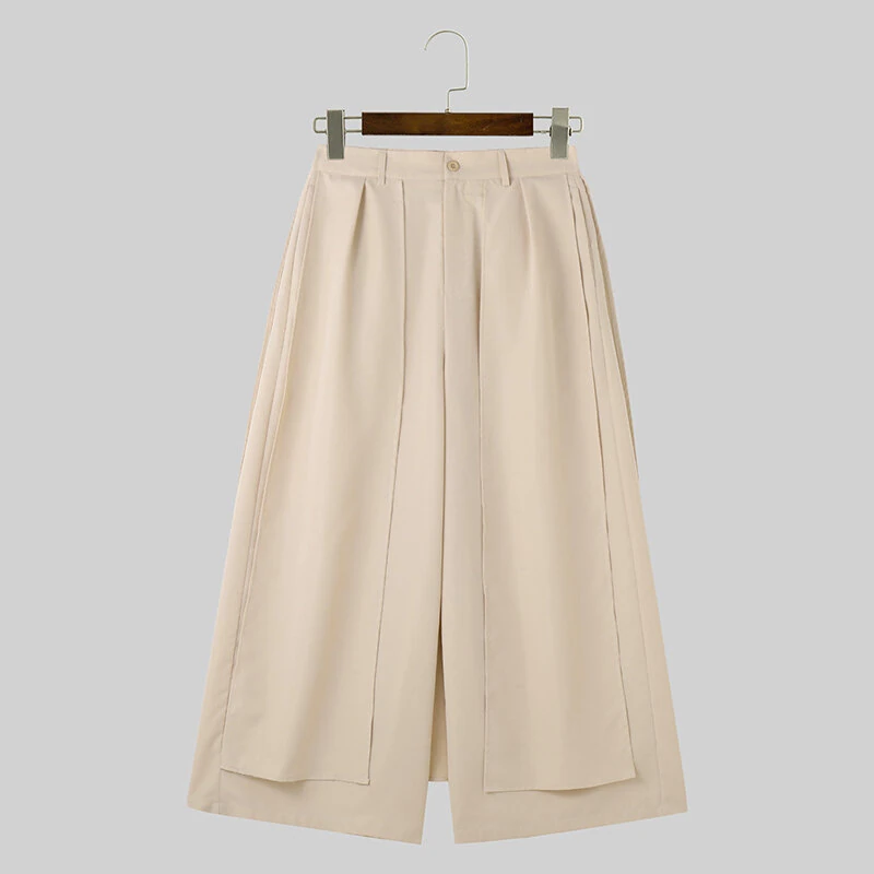 INCERUN Men Trendy Layered Skirt Pants Loose Fit Casual Comfortable Wide Leg Trousers with Side Pockets Plus Size — view 4