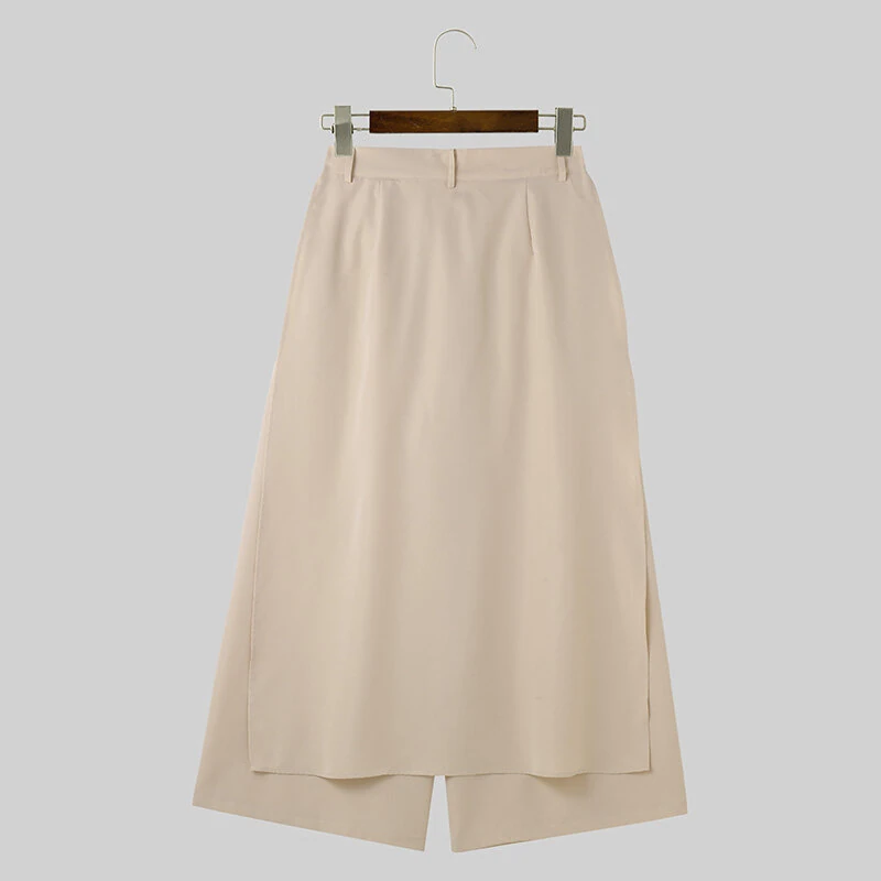INCERUN Men Trendy Layered Skirt Pants Loose Fit Casual Comfortable Wide Leg Trousers with Side Pockets Plus Size — view 7