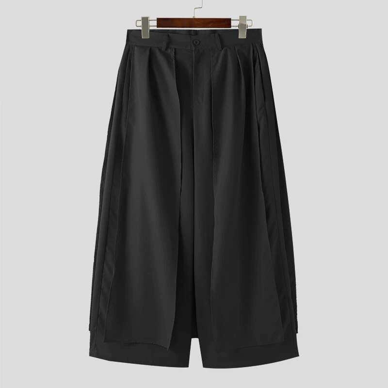 INCERUN Men Trendy Layered Skirt Pants Loose Fit Casual Comfortable Wide Leg Trousers with Side Pockets Plus Size — view 8