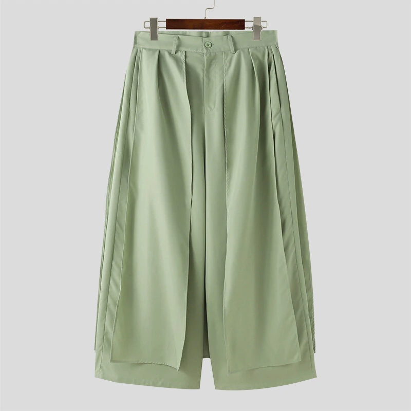 INCERUN Men Trendy Layered Skirt Pants Loose Fit Casual Comfortable Wide Leg Trousers with Side Pockets Plus Size — view 9