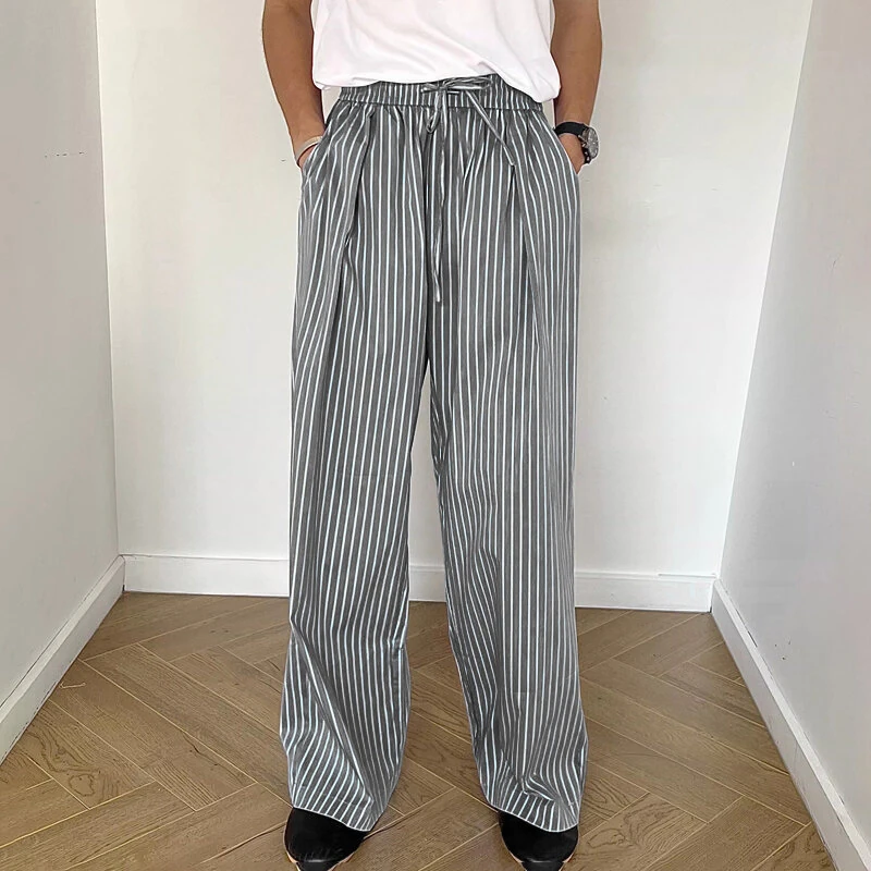 INCERUN Men Trendy Striped Drawstring Waist Casual Pants Daily Casual Home Elastic Waist Long Trousers for Men Large Size S-5XL — image 1