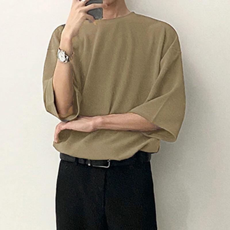 INCERUN Men Tshirts Male Loose Comfy Blouse Streetwear Casual Solid Color T-Shirts Leisure Half Sleeve Round Neck Tee Tops Summer S-3XL