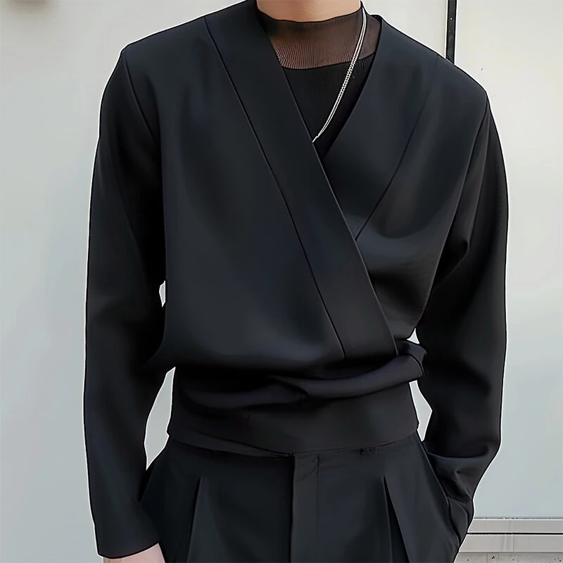INCERUN Men V-neck Long Sleeve Shirts Comfortable Solid Color Daily Casual Tops for Men Large Size S-5XL — view 10