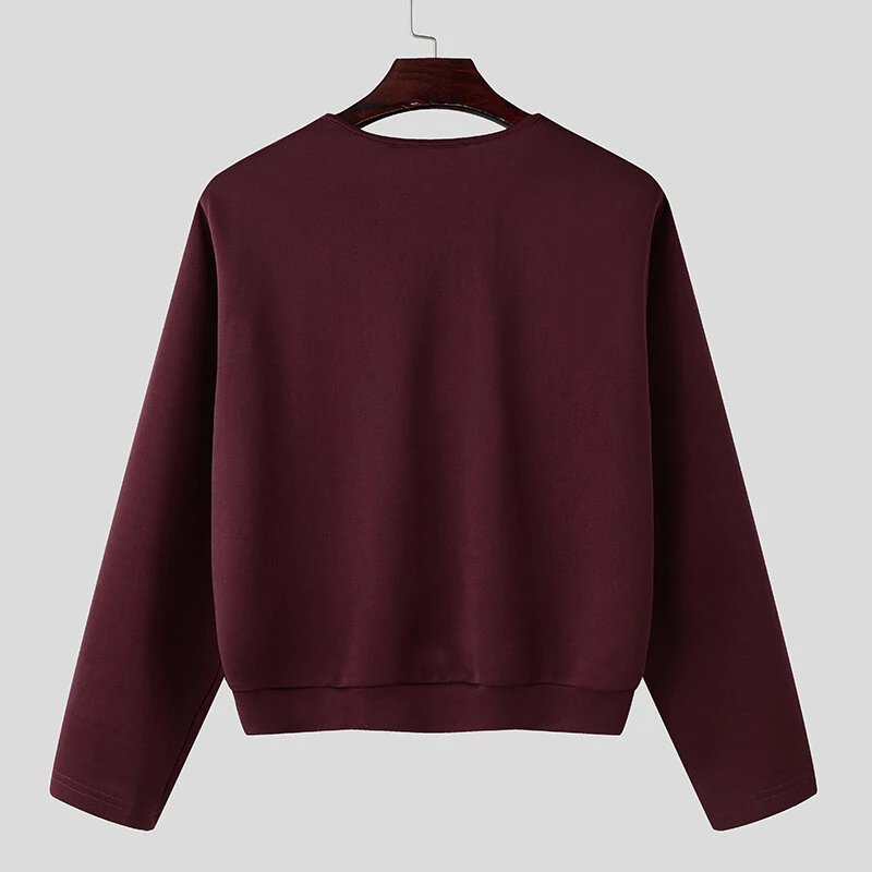 INCERUN Men V-neck Long Sleeve Shirts Comfortable Solid Color Daily Casual Tops for Men Large Size S-5XL — view 5