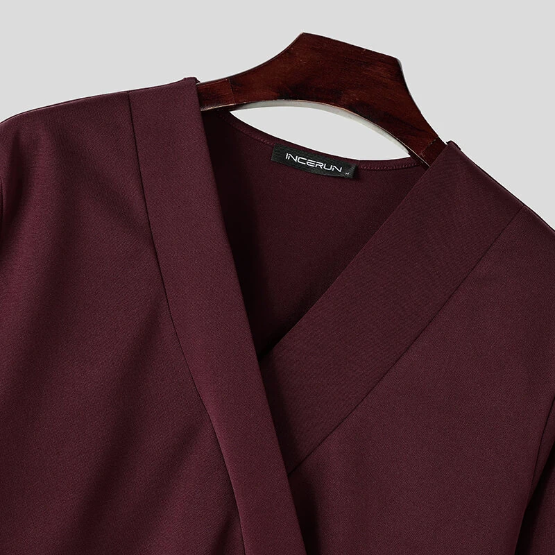INCERUN Men V-neck Long Sleeve Shirts Comfortable Solid Color Daily Casual Tops for Men Large Size S-5XL — view 6