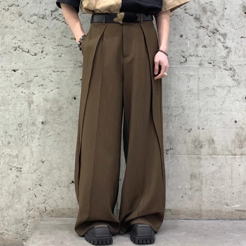 INCERUN Men Wide-leg Solid Color Casual Pants with Pockets Cropped Design Zipper Botton Trousers Plus Size — image 1
