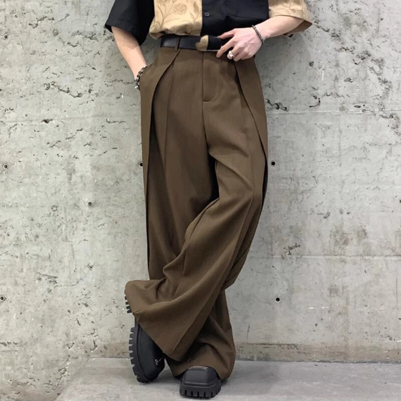 INCERUN Men Wide-leg Solid Color Casual Pants with Pockets Cropped Design Zipper Botton Trousers Plus Size — view 2
