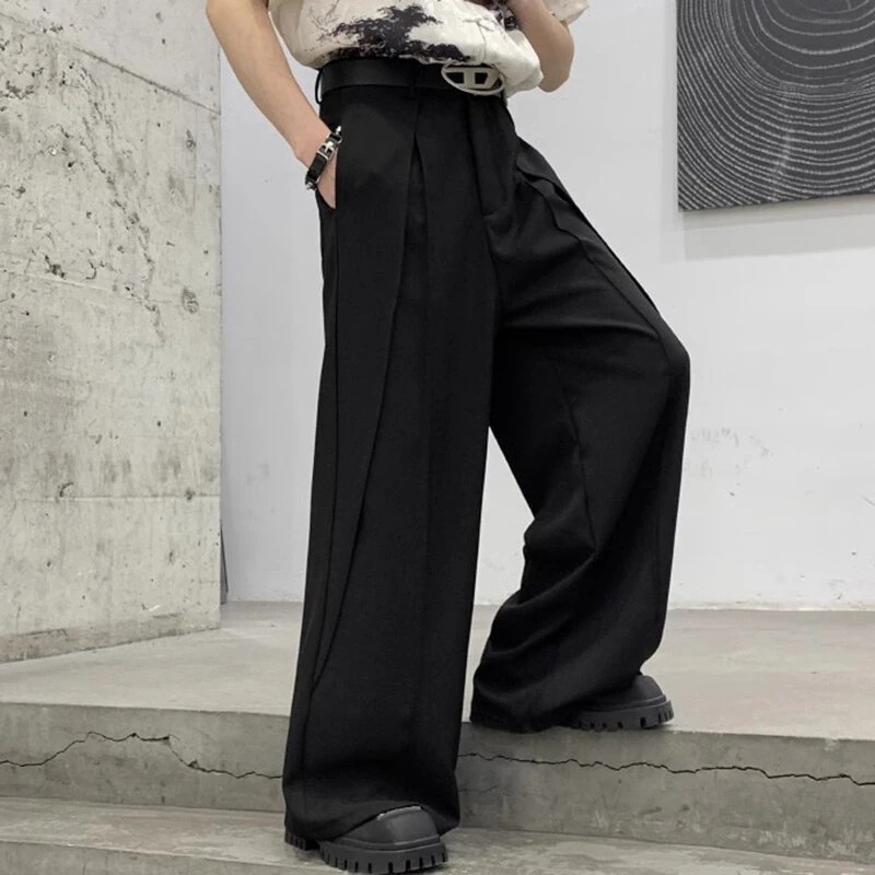 INCERUN Men Wide-leg Solid Color Casual Pants with Pockets Cropped Design Zipper Botton Trousers Plus Size — view 4