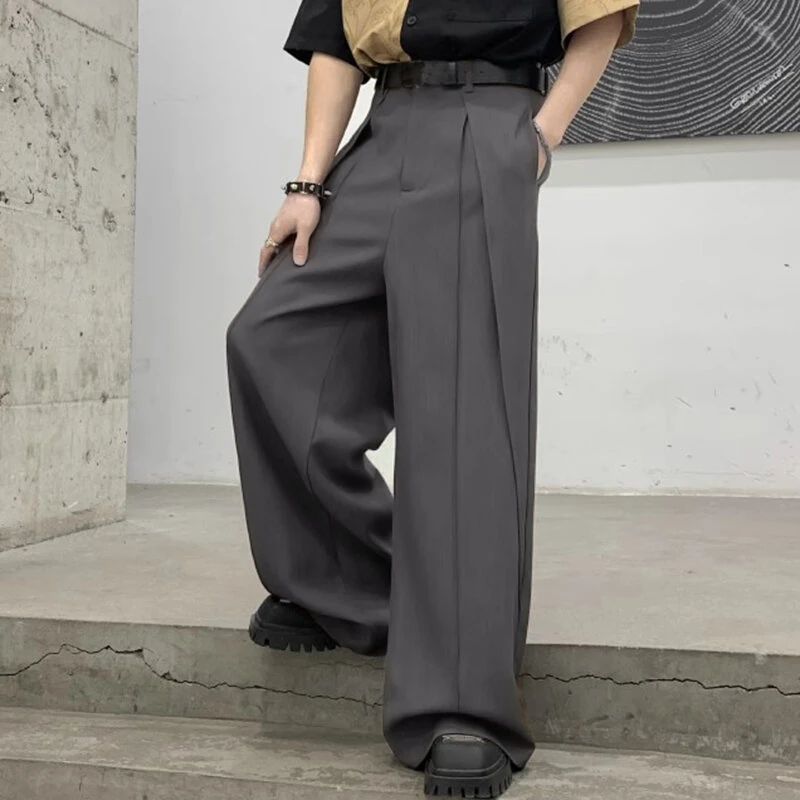 INCERUN Men Wide-leg Solid Color Casual Pants with Pockets Cropped Design Zipper Botton Trousers Plus Size — view 5