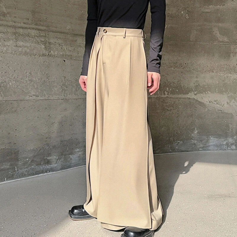 INCERUN Men Wide Legs Skirt Pants, False Two-piece Design Loose Fit Long Trousers for All Season Large Size S-5XL — view 5