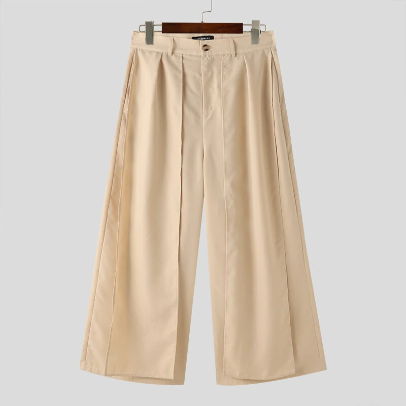 INCERUN Men Wide Legs Skirt Pants, False Two-piece Design Loose Fit Long Trousers for All Season Large Size S-5XL — view 6