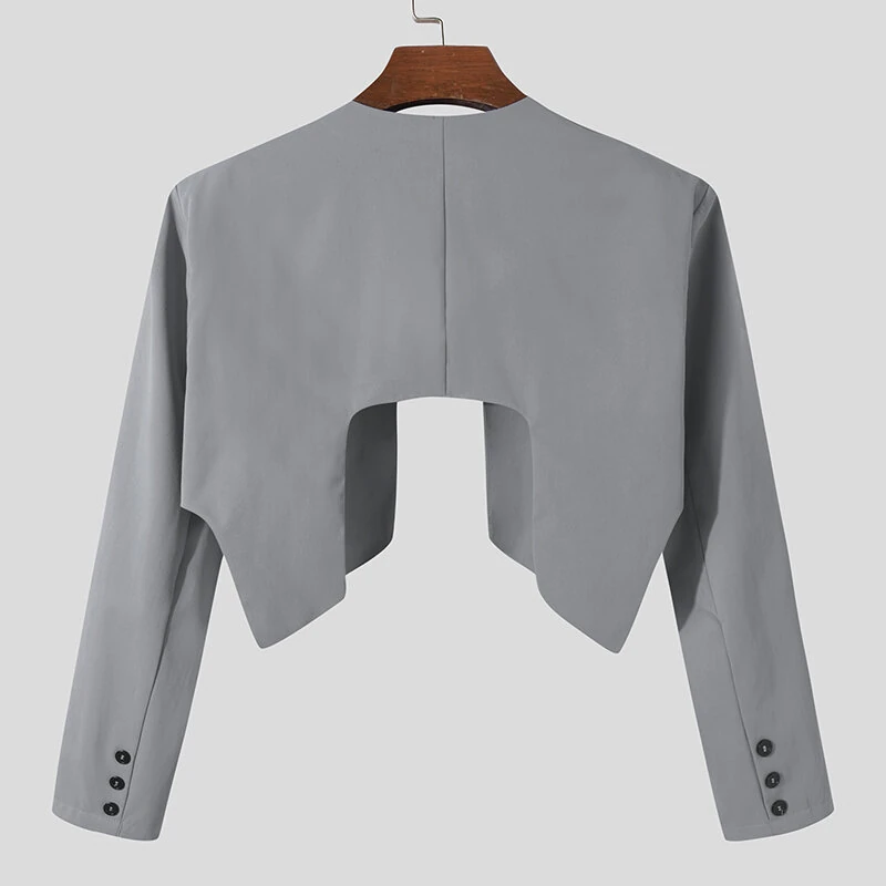 INCERUN Mens Blazer Simple Fashion Design Cut Off Suits Coats Solid Color Long Sleeve Blazer Casual Male Clothing Top — view 6