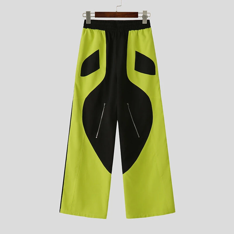 INCERUN Mens Color-Block Spliced Design Pant Fashion Elastic Waist Loose Fit Pants — view 4