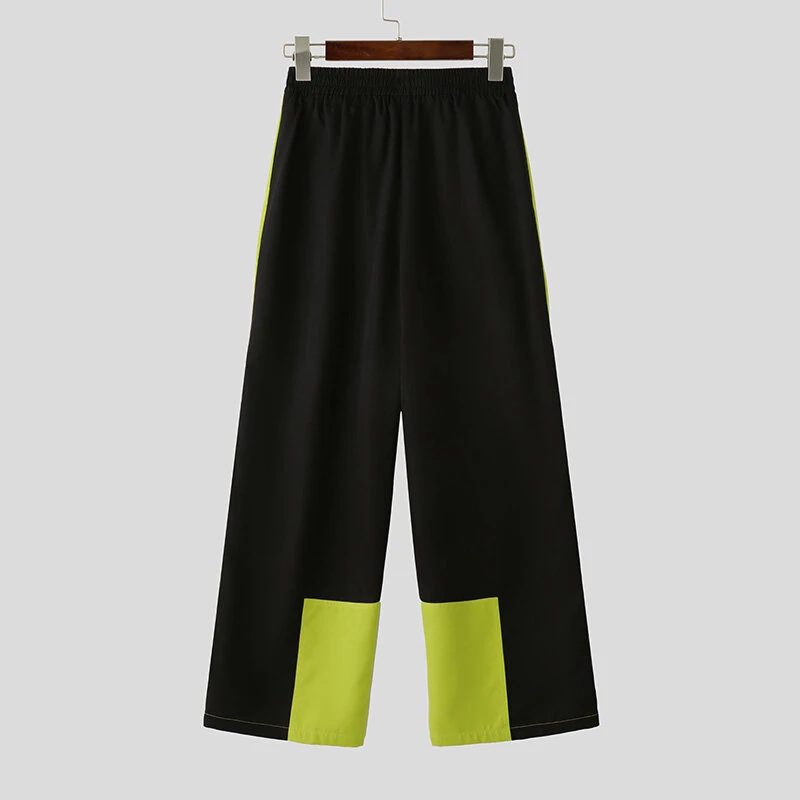 INCERUN Mens Color-Block Spliced Design Pant Fashion Elastic Waist Loose Fit Pants — view 9