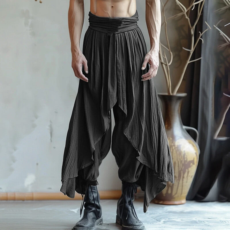 INCERUN Mens Deconstructed Solid Color Layered Pant Fashion Comfortable Elastic Waist Trousers for Men — image 1