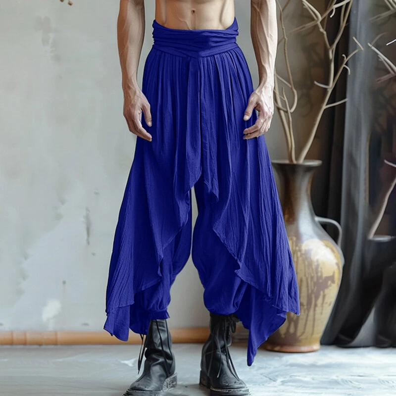 INCERUN Mens Deconstructed Solid Color Layered Pant Fashion Comfortable Elastic Waist Trousers for Men — view 3