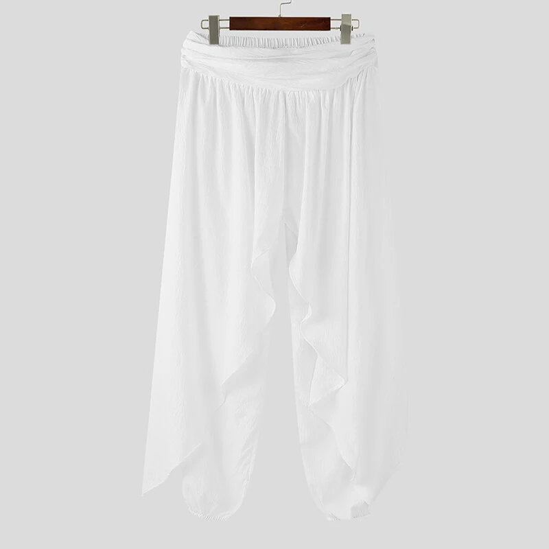 INCERUN Mens Deconstructed Solid Color Layered Pant Fashion Comfortable Elastic Waist Trousers for Men — view 4