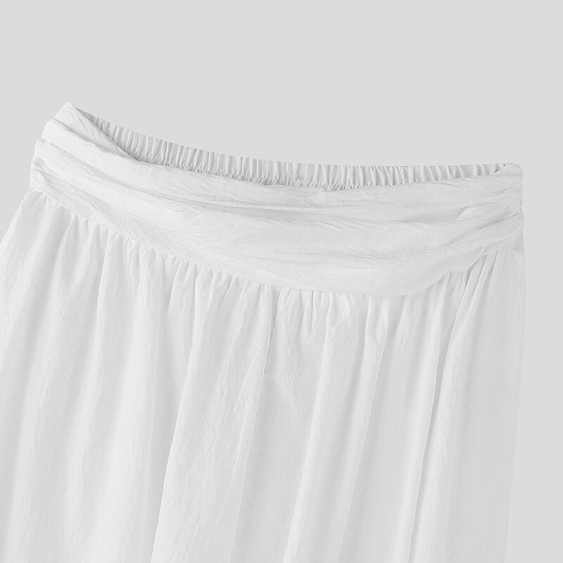 INCERUN Mens Deconstructed Solid Color Layered Pant Fashion Comfortable Elastic Waist Trousers for Men — view 5