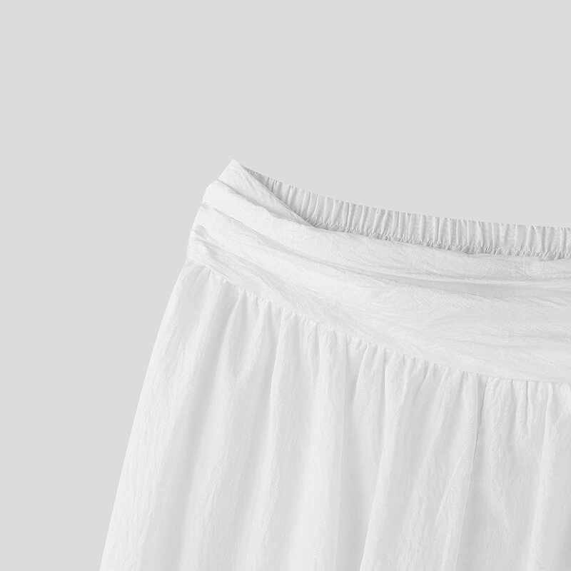 INCERUN Mens Deconstructed Solid Color Layered Pant Fashion Comfortable Elastic Waist Trousers for Men — view 6