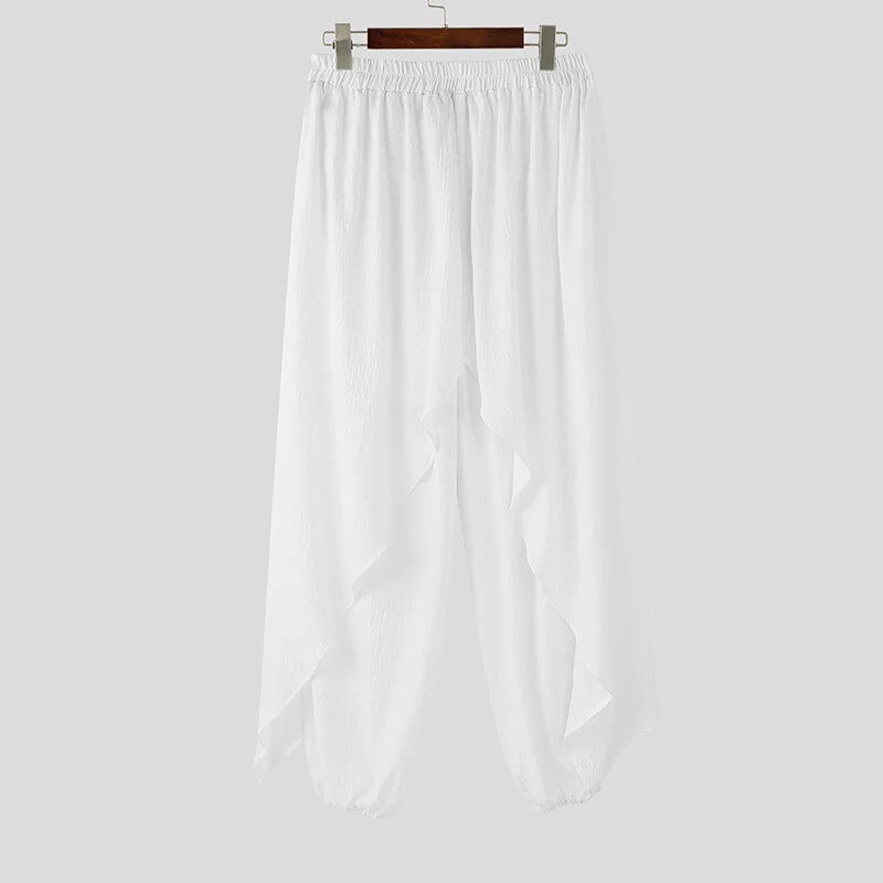 INCERUN Mens Deconstructed Solid Color Layered Pant Fashion Comfortable Elastic Waist Trousers for Men — view 9