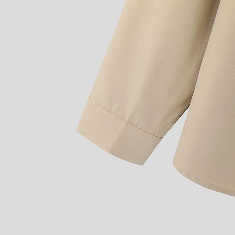 INCERUN Mens Deconstructed Tie-Detail Long Sleeve Shirt Fashion Solid Color Button Lapel Top Shirts for Male — view 7